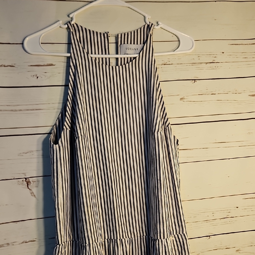 IORANE Striped Maxi Dress Sleeveless Black White Casual Summer, Medium‎